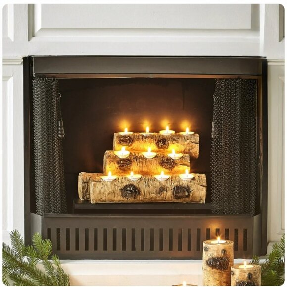 Resin Rustic Woodland Faux Log - 12-Tea Light Candle Holder Indoor Home Decor - Picture 7 of 7